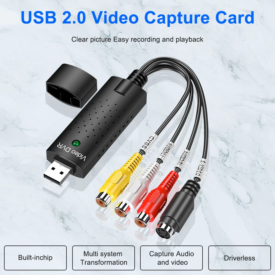 

USB2.0 Capture Card Adapter VHS to DVD TV DVR Audio Video Capture Converter For Win7/8/XP/Vista Easy to Cap