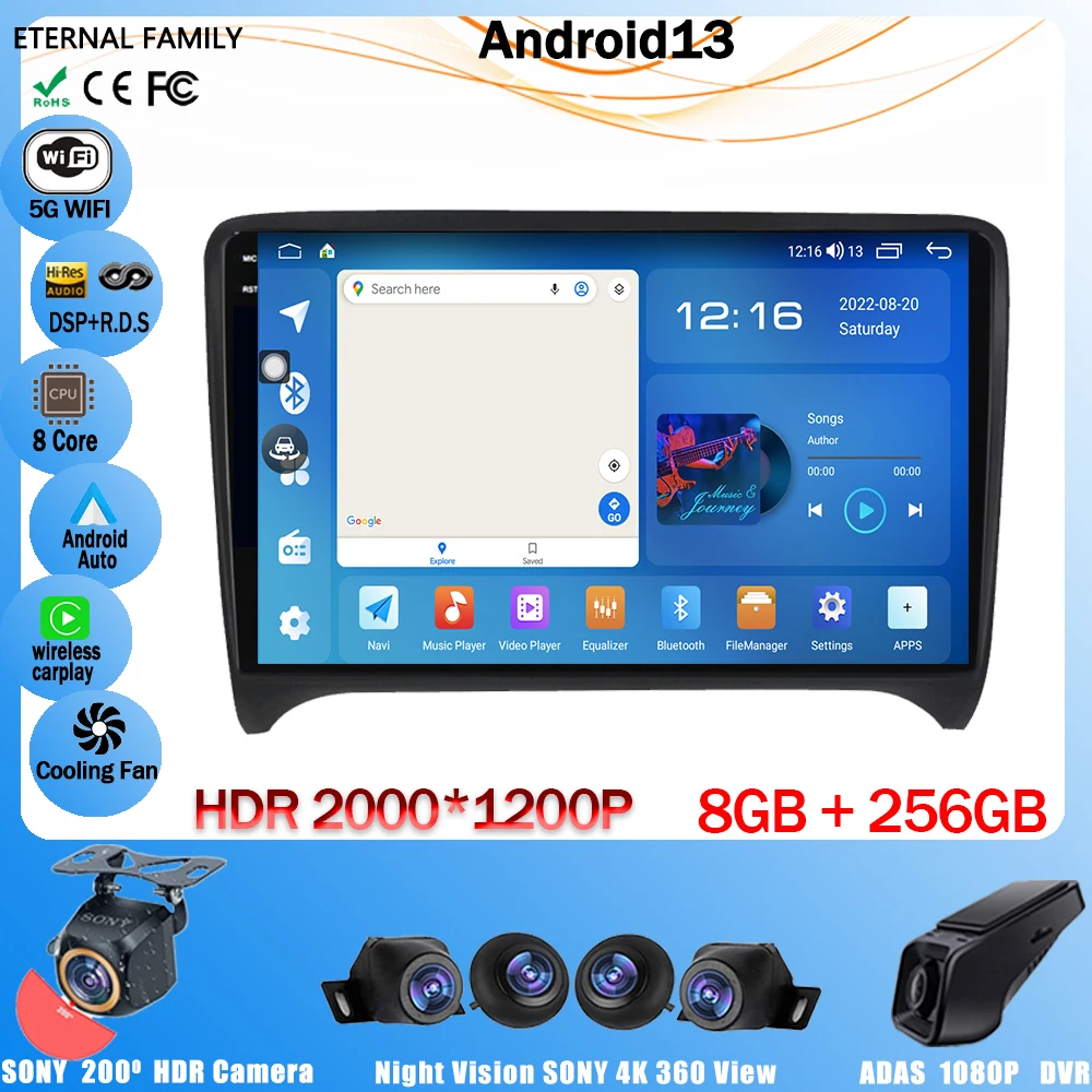 

Автомобильный радиоприемник Android13 для Audi TT MK2 8J 2006-2014, автомобильный радиоприемник, мультимедийный GPS трек, Carplay, навигация, DVD, автомобильный № 2Din, головное устройство