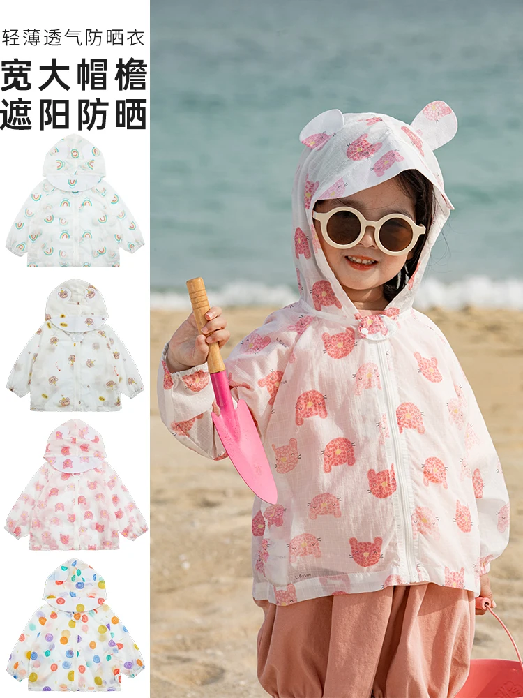 

Girls Cute Three-Dimensional Ears Sunscreen Clothing 2022 Summer New Children's Cartoon Breathable Light Hoodie Coat