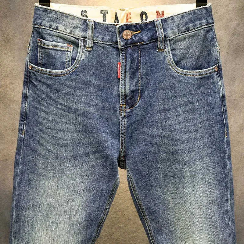 Fashion Vintage Men Jeans High Quality Retro Blue Washed Elastic Slim Fit Designer Jeans Men Casual Trousers Denim Pants Hombre