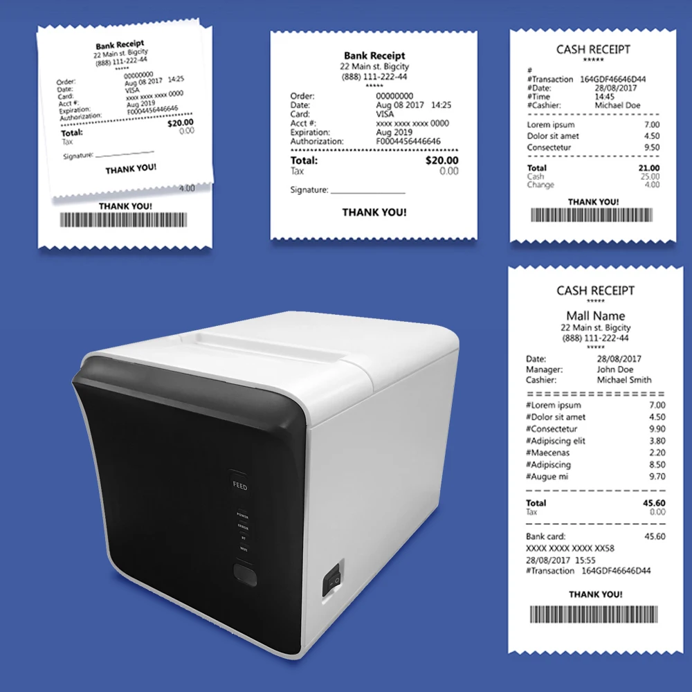 

2022. NEW NEW QI 80mm USB WiFi BT Thermal Receipt Printer 250mm/s Printing Speed Auto Cutter Support Print Prompt Error Alarm