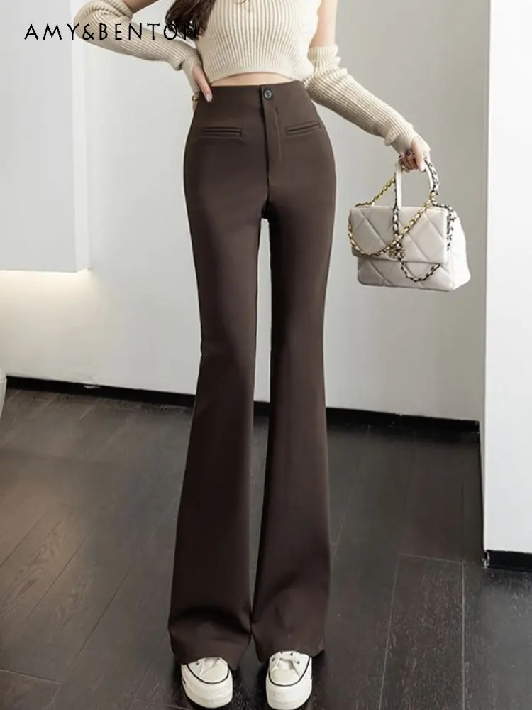 

Autumn New Hot Girl Bootleg Pants Women's High Waist Slim Fit Slimming Casual Suit Pants Drooping Straight Mop Pants Ladies