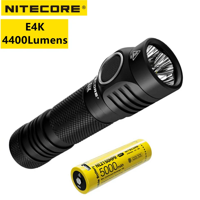 NITECORE E4K Troch Light Rechargeable 4400 Lumens With NL2150HPR  21700 5000mAh Battery Self-defense LED EDC Flashlight