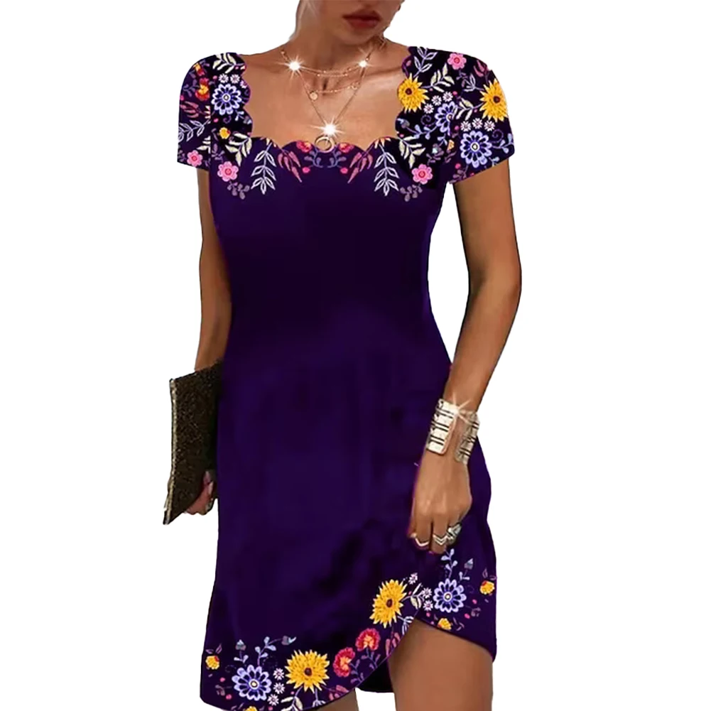 

Women Elegant Casual Dress Floral Printed Ladies Summer Loose Beach Dress Casual Short Sleeve A-line Dresses Vestidos
