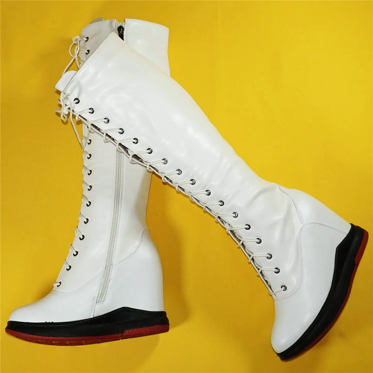 Winter Fashion Sneakers Women Lace Up Genuine Leather Super High Heels Platform Pumps Female Thigh High Snow Boots Casual Shoes