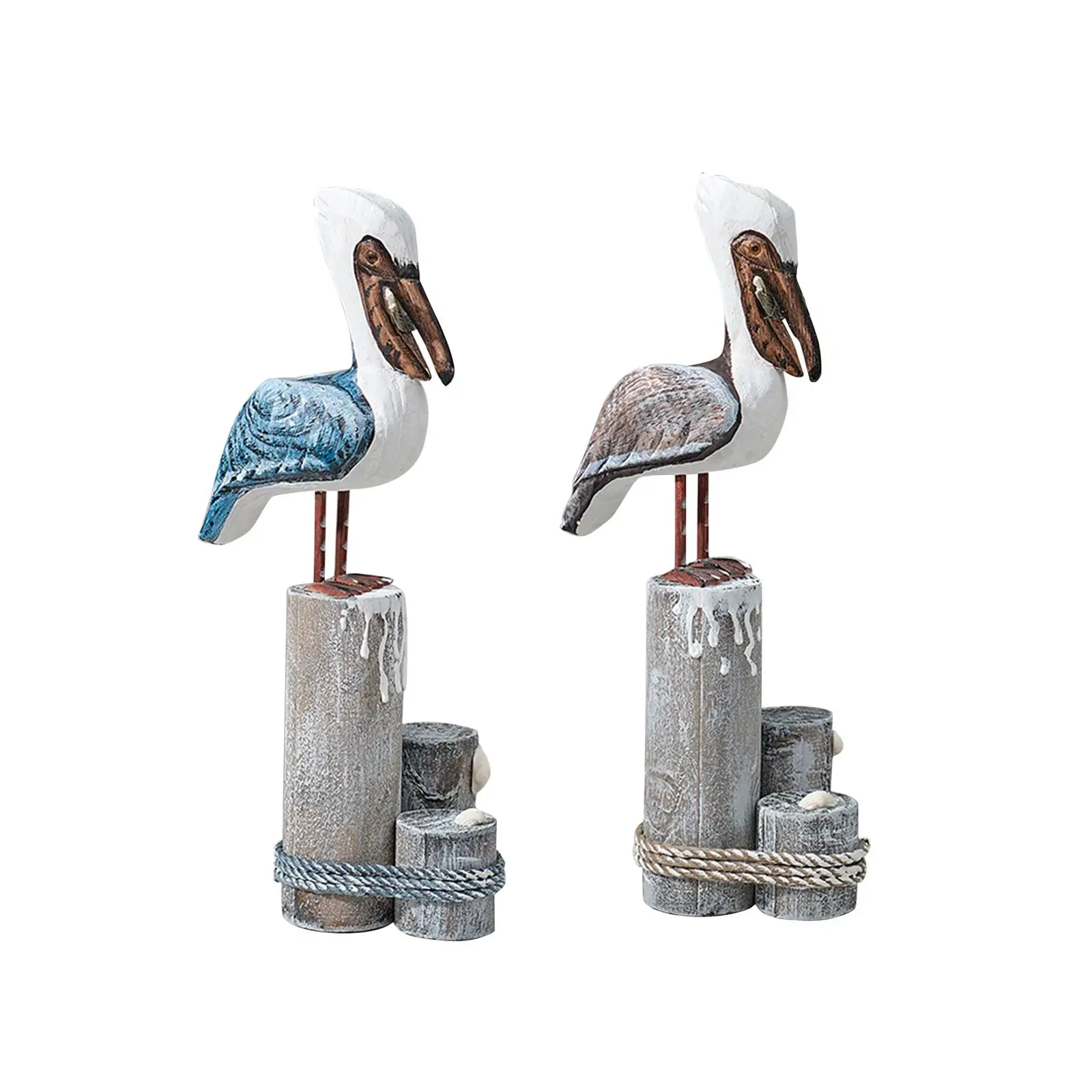 

Wooden Pelicans Decor Bird Statue Handcraft Creative Collectable Handmade Vivid