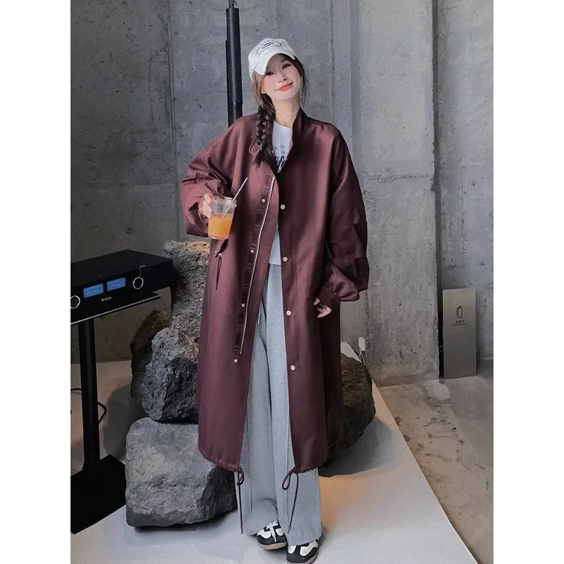 Модный красный длинный Тренч SuperAen женские осенние свободные повседневные пальто