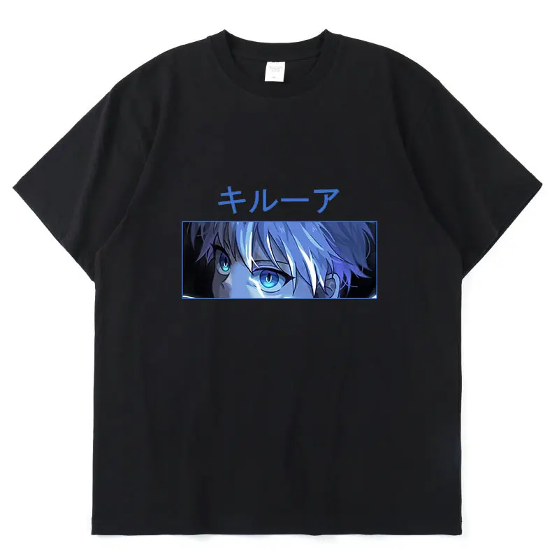 

Hunter X Hunter Killua Zoldyck Eyes Gift for Boyfriend Harajuku Comic Print Summer Short-sleeved Cotton Loose Sports Men T-shirt
