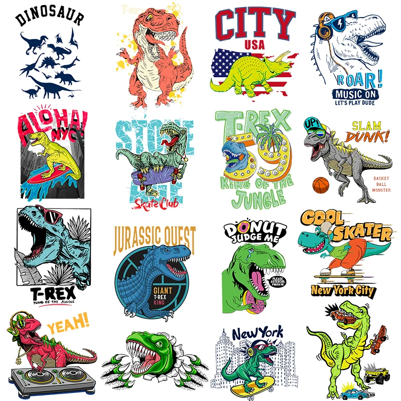 

Hippie Patch Iron On Transfer For Clothing Dinosaur Thermo Patches On Clothes Stripe Thermal Applique For T-Shirt Stickers Decor