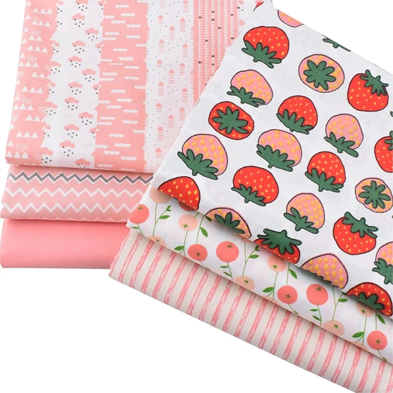 

6pcs/Lot Strawberry Series Twill Cotton Fabric Patchwork Cloth DIY Sewing&Quilting Fat Quarters Material For Baby&Kids 20*25cm