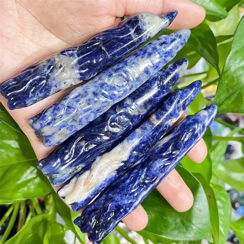 

9CM Natural Blue Sodalite Demon finger Carving Healing Fish Tank Landscaping Decor Home Decorations Gift 1PCS