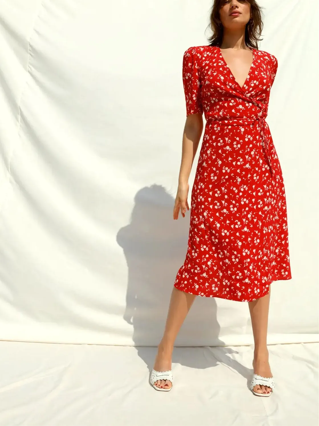 

Женское платье с запахом на завязках, красное платье на пуговицах в стиле ретро с V-образным вырезом и короткими рукавами, Новинка лета 2022