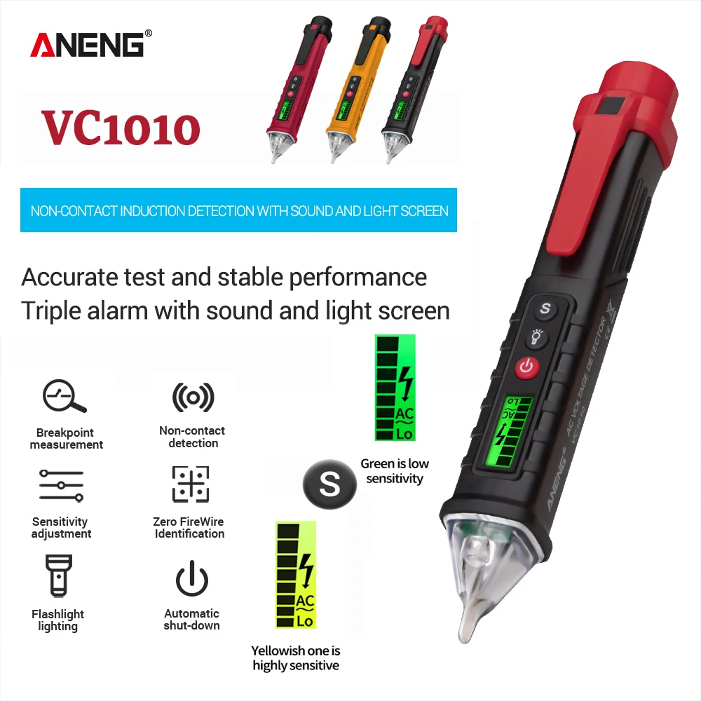 

ANENG VC1010 Digital AC/DC Voltage Detectors Smart Non-Contact Tester Pen Meter 12-1000V Current Electric Sensor Test Pencil