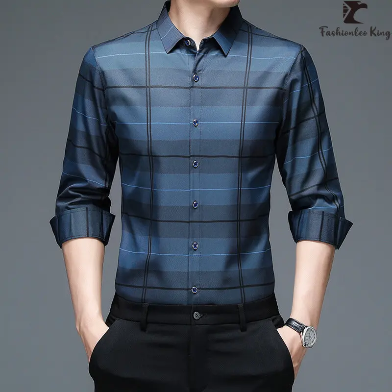 

Рубашка мужская с длинным рукавом, модная блуза в клетку, Повседневная Деловая формальная одежда, весна-осень