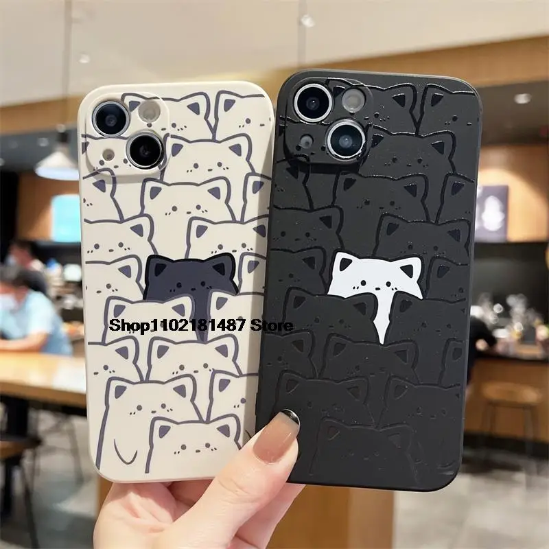 

Cartoon Cute Cat Case for IPhone iPhone13 12 11 14 Pro Max XSMAX X XR 7 8 14Plus Couple Lens anti-fall Soft Silicone bumper case