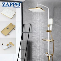 ZAPPO Bathroom Shower Faucet Set White Gold Wall Mount Rainfall Shower Mixer W/Shelf Tap Bathtub Shower Mixer Tap 3-way Shower