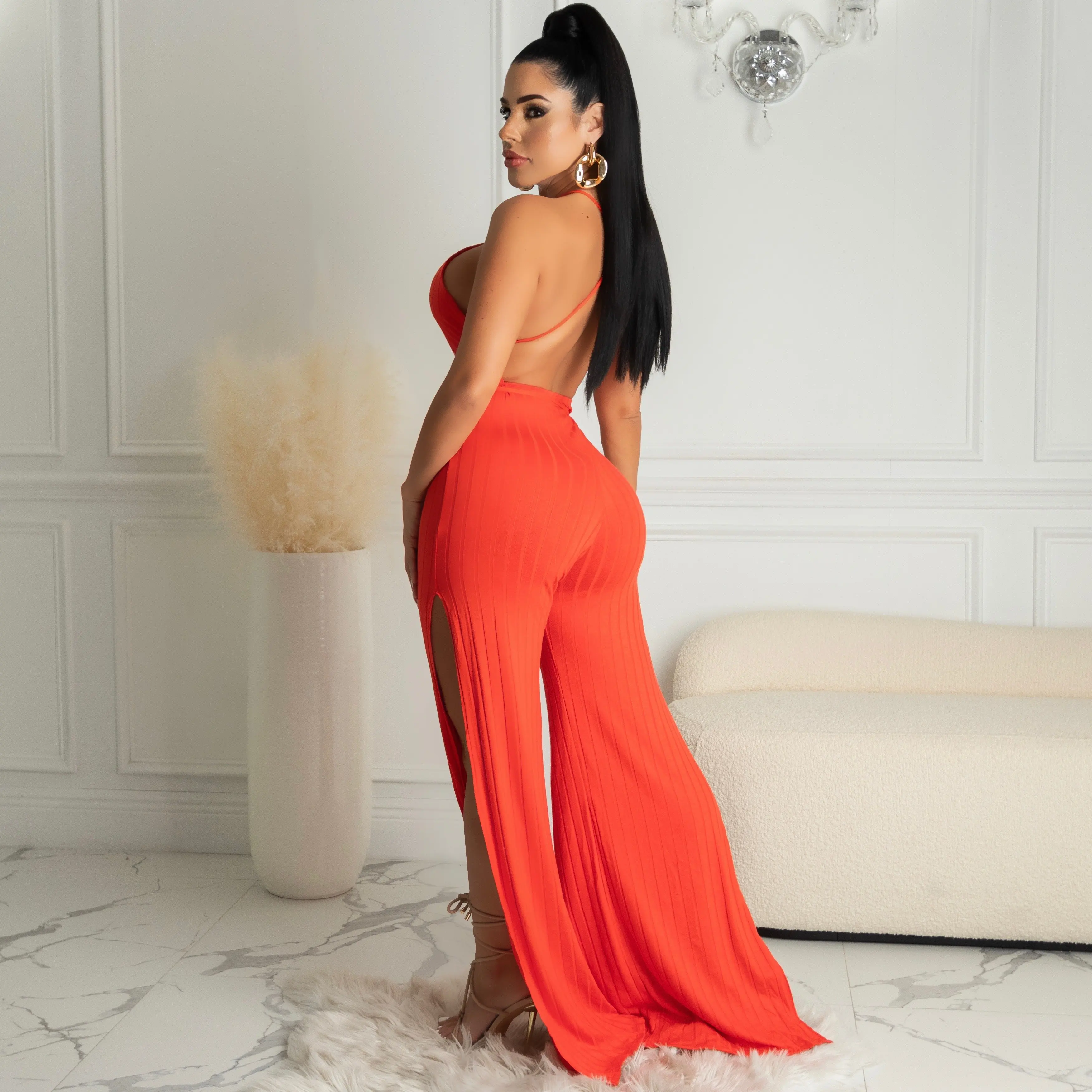 Lovelysale платья для женщин 2022 однотонный комбинезон с разрезом низким вырезом