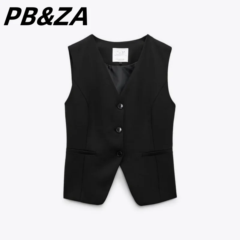 

PB&ZA 2023 New Women's Wear Black Sleeveless Suit Vest Design Sense Strapless Backless Short Top Women's Spring 2010745 800