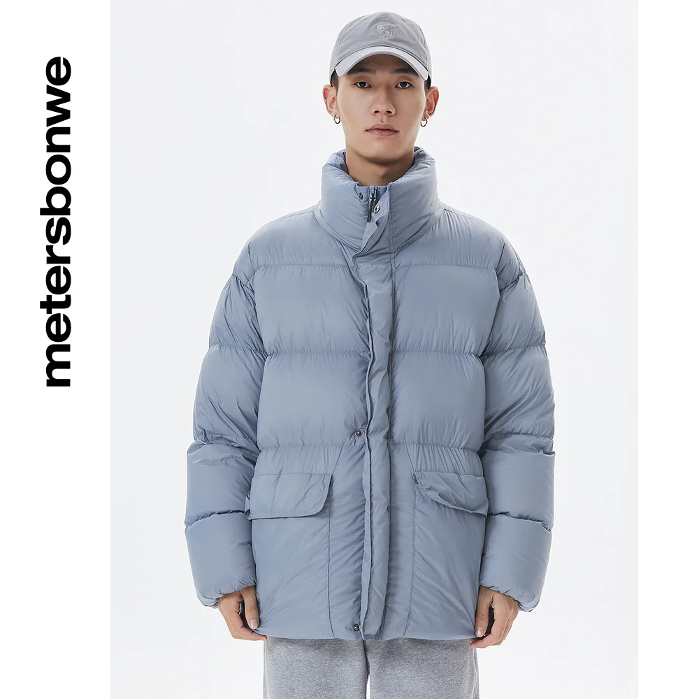 Metersbonwe Light Soft Down Jacket Men Winter Warm 90%Gray Duck Down Multi Pockets Couple Down Coat Women Loose Puffer Coat