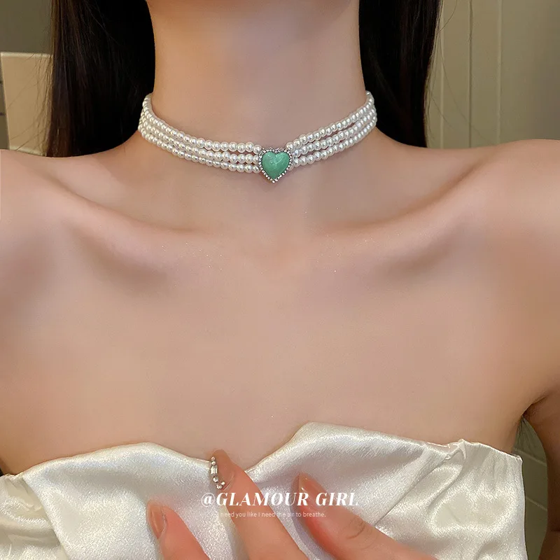 

Heart Pearl Multi-layer Necklace French Retro Bohemian Choker Temperament Necklace Party Jewelry