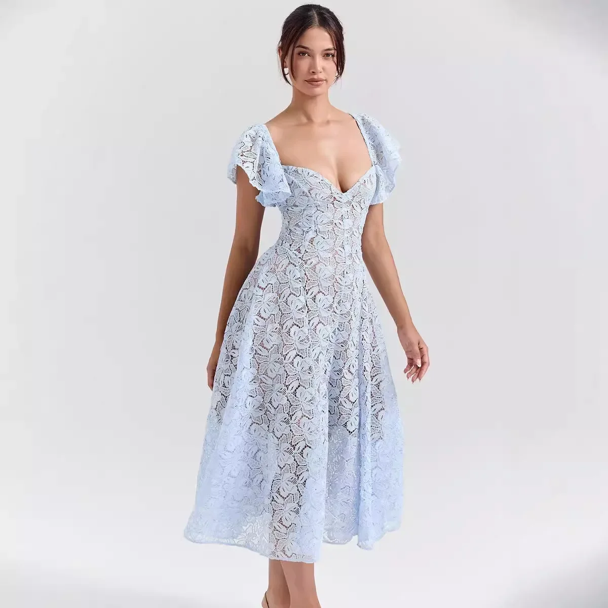 Suninheart летнее элегантное кружевное платье 2024 новые поступления синие праздничные