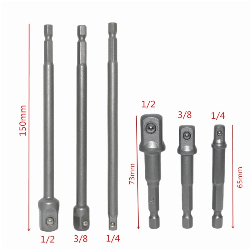 

6pcs Hex Shank Wrench Drive Power Extension Drill Bit Socket Adapter Holder 1/4" 3/8" 1/2"