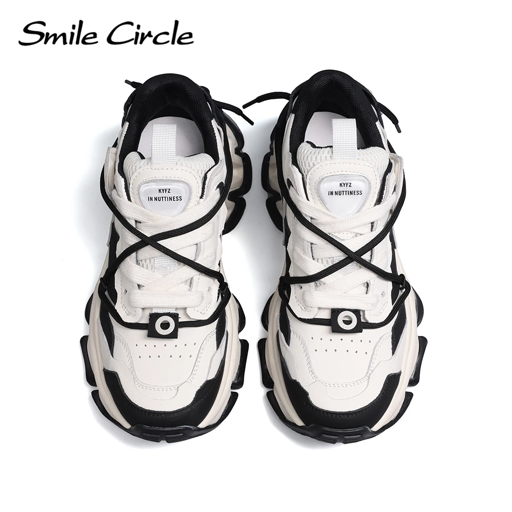 Smile Circle Chunky Sneakers Women's Mesh Lace-up Platform Shoes Round Toe Fashion Casual Sneakers