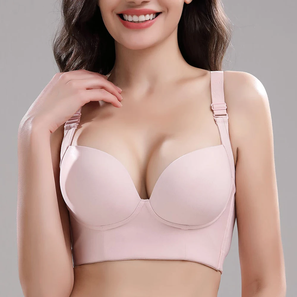 

Deep Cup Push-up Bra 7-Hook Hides Back Fat Sponge Brassiere Wheel-Free 3/4 Cup Everyday Underwear Solid Color 6 Rows d88