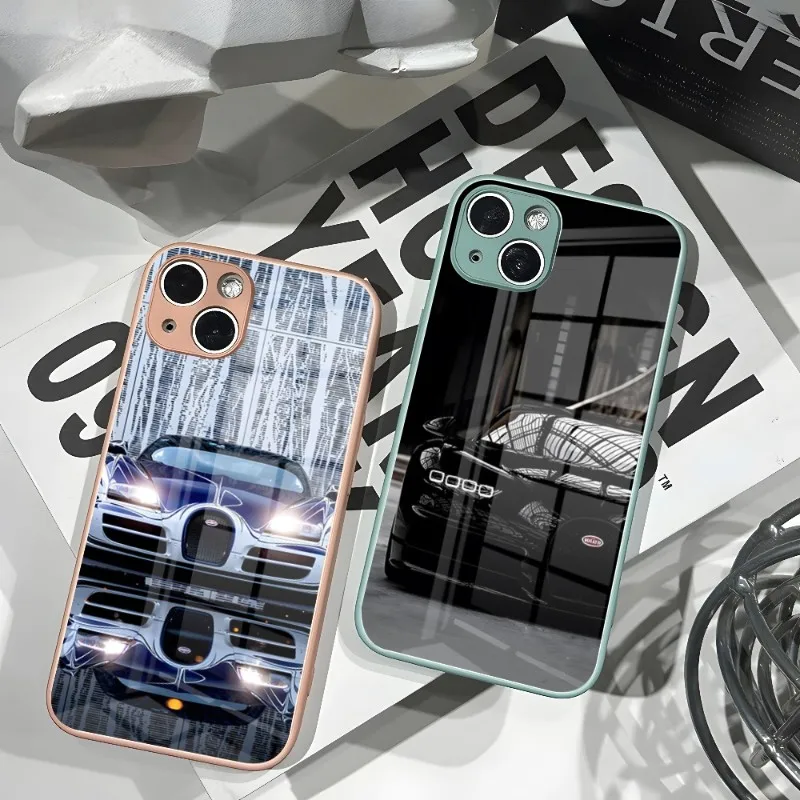 

Роскошный автомобильный чехол Bugatti для телефона, новинка, для IPhone 14 13 11 12 XR XS MAX 7/8 X Plus, цветные чехлы из закаленного стекла для пар