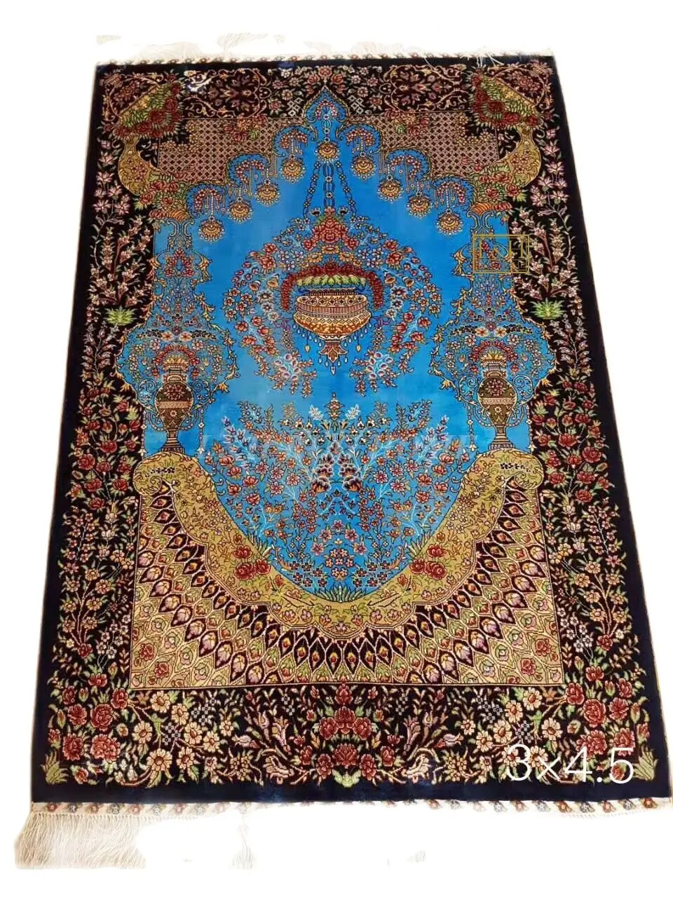 

Free shipping 3'X4.5' 230 Line Handmade Silk Oriental Persian Rug hand Knotted silk carpet for home decoration