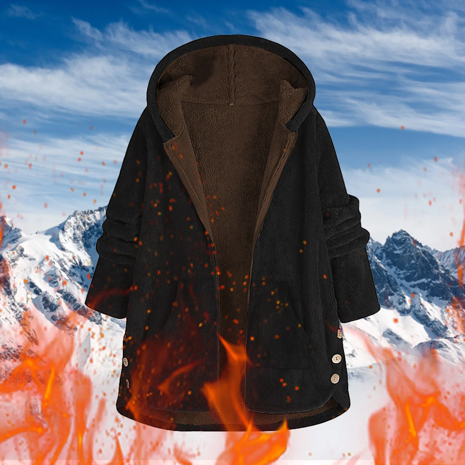 

Women's Warm Thickened Overcoat Solid Color Winter Fleece Zip up Womens Sweatshirt Women Warm Jackets with Hoodie Plain Jacket