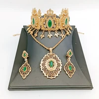 algeria wedding jewelry set gold plated pendant necklace earrings bridal crown arabian cutout metal gifts gifts for women