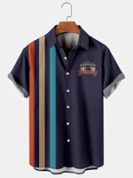 hawaiian mens short sleeved shirt casual stripe printed shirt national style retro lapel open button beach top