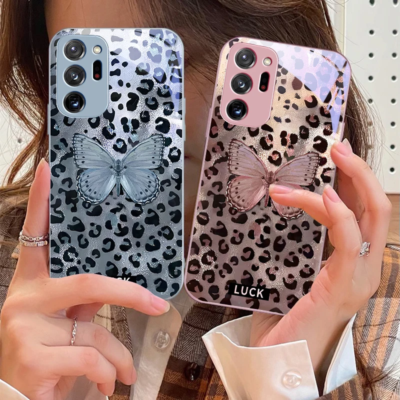 Banwen Butterfly Color For Samsung Galaxy Note 8 9 10 PRO 20 Ultra A01 02 03 Core 04E 4G 12 13 5G Tempering Glass Phone Case
