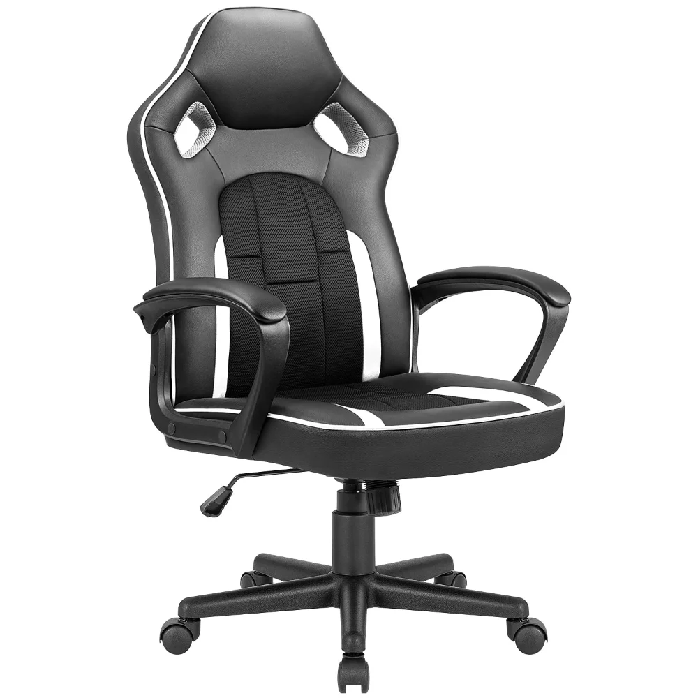 

Игровой стул VINEEGO с высокой спинкой, эргономичное офисное кресло с регулируемой высотой, компьютерное кресло с поддержкой поясницы (белый)