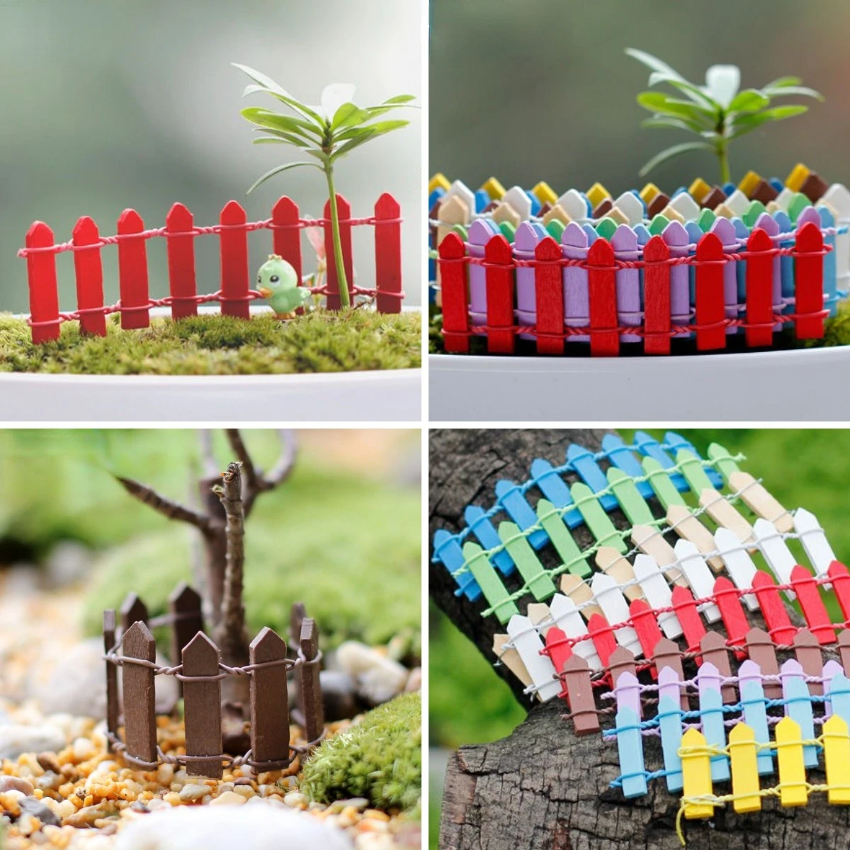 

10Pcs Landscape Ornaments Fleshy Wooden Mini Fence Figurines Miniatures Decoration Crafts Home Decor Plant Pots Decorative