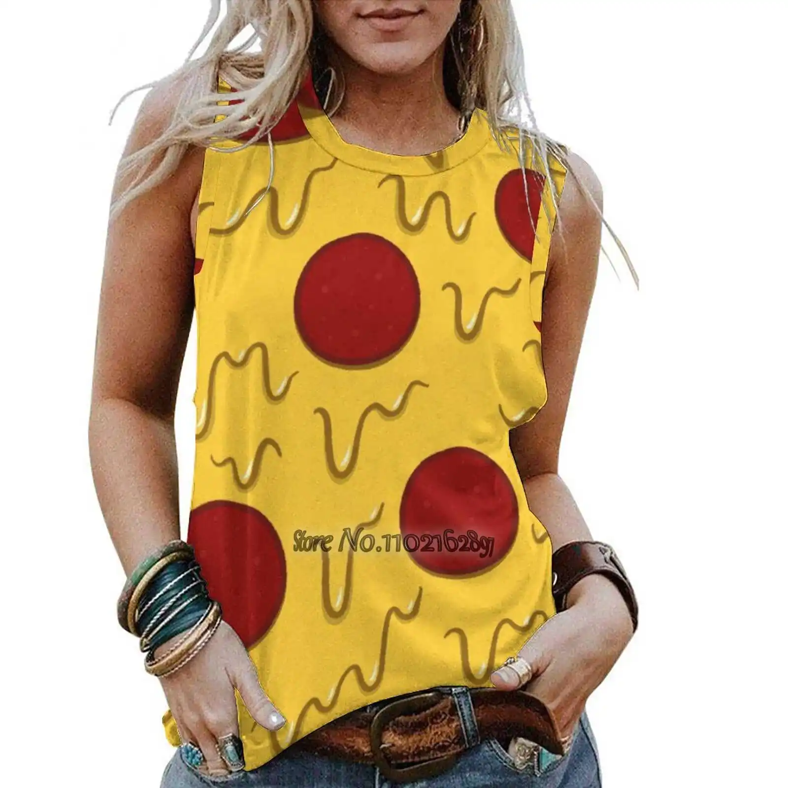 Женский жилет без рукавов с принтом Повседневная Уличная кофта пиццей сыром и