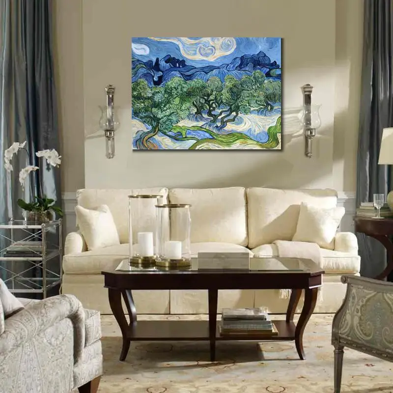 Картина маслом «Расцвет оливковых деревьев и каштановых ветвей» на холсте, репродукция ручной работы Винсента Ван Гога. Ландшафтный живописный шедевр.