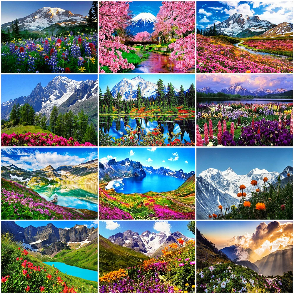 

Evershine 5D Diamond Embroidery Mountain Cross Stitch Kits Diamond Painting Landscape Flower Mosaic Rhinestone Crafts Home Decor