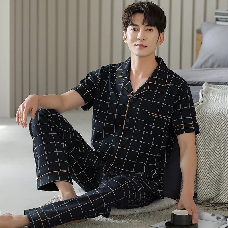 Пижама мужская хлопковая в клетку одежда для сна Повседневная Домашняя 3XL 4XL