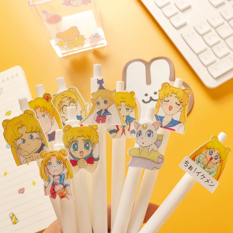 

12Pcs Kawaii Gel Pen Set School Supplies Black ink 0.5mm Ballpoint Pen Students School Office Stationery Cartoon Pens Gift