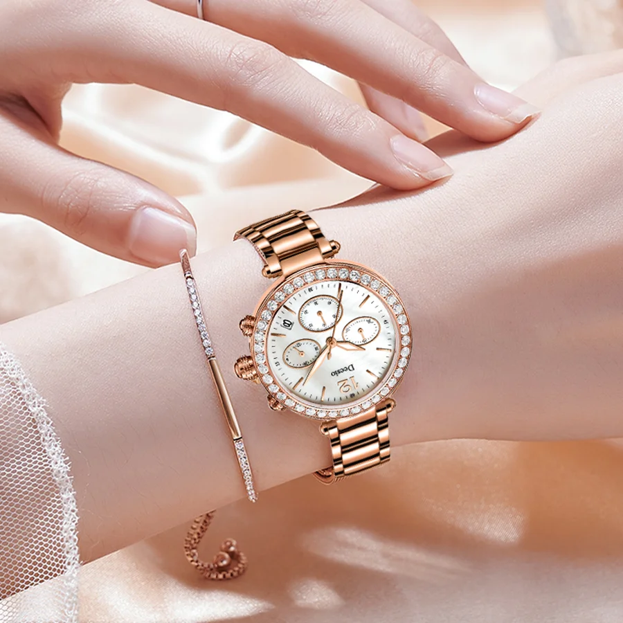 Роскошные женские кварцевые часы Deesio водонепроницаемые наручные с японским