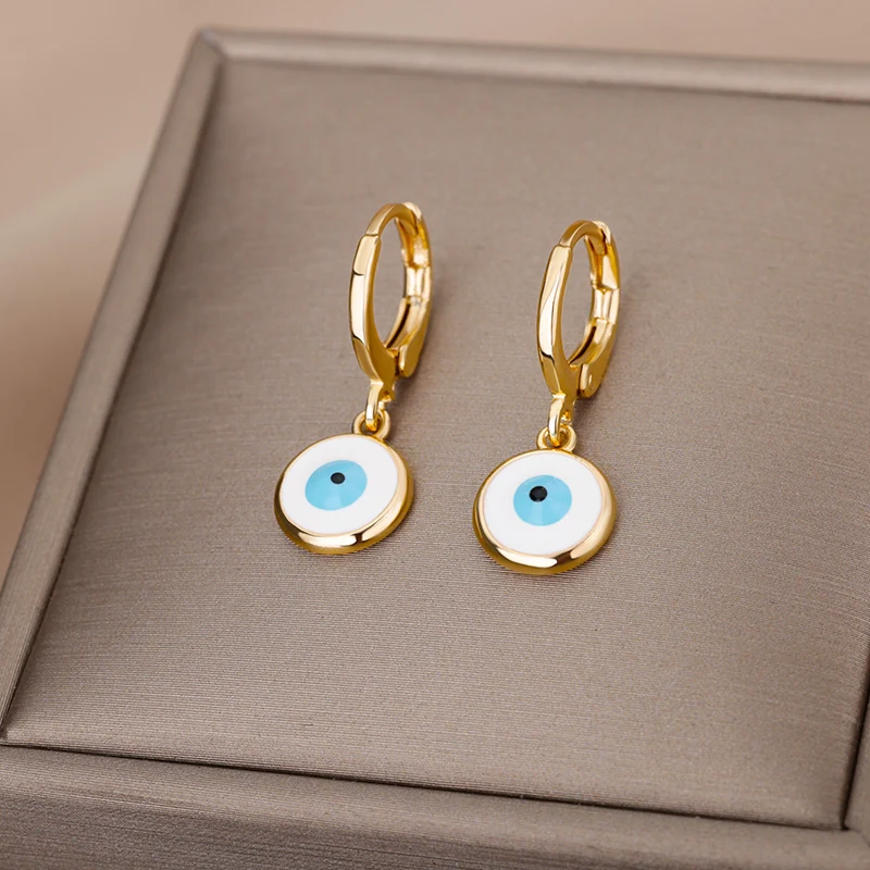 

Vintage Gold Color Evil Eye Hoop Earrings For Women Gothic Stainelss Steel Eye Pendant Geometric Circle Earrings Femme Jewelry