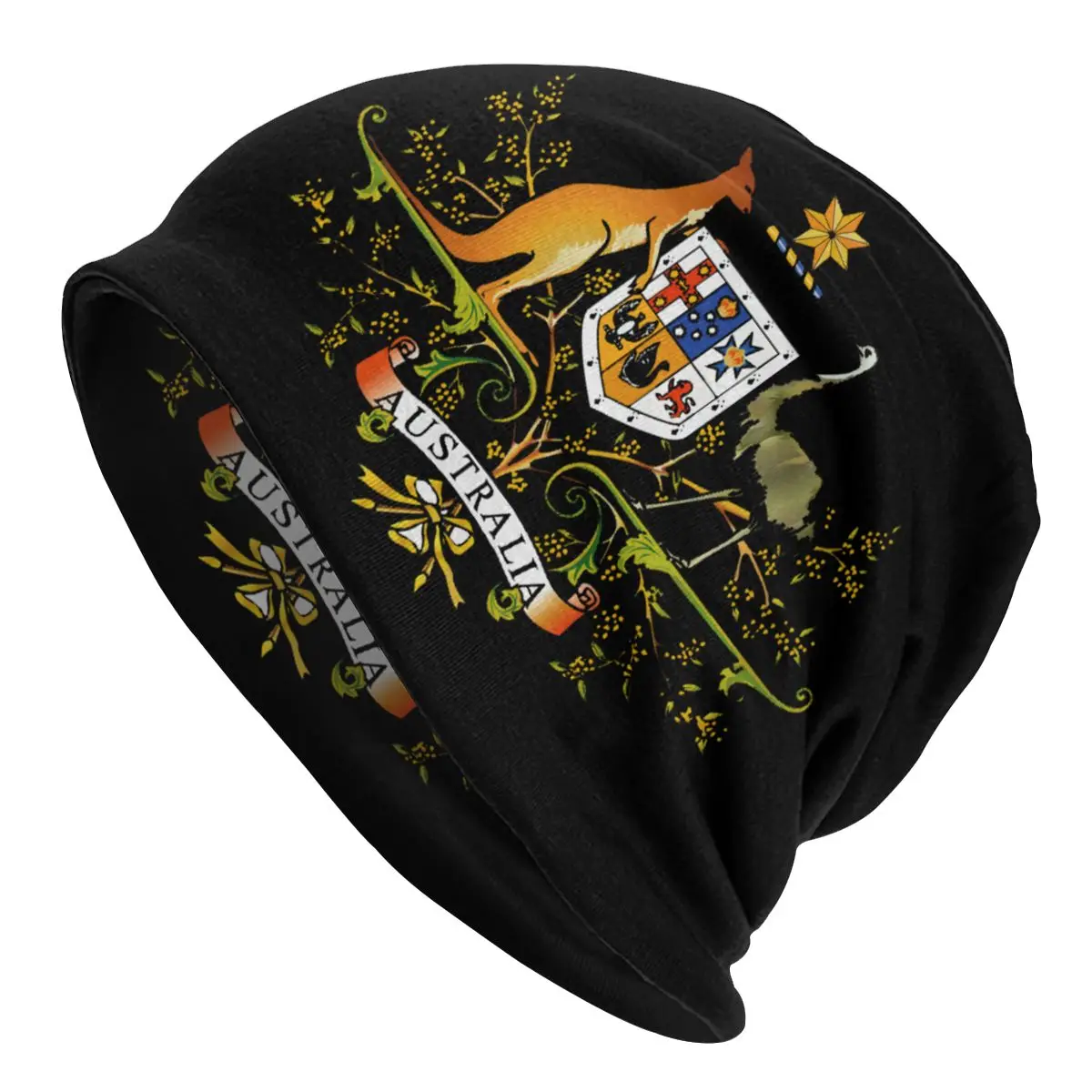 

Coat Of Arms Of Australia Skullies Beanies Caps Streetwear Winter Warm Knitted Hat Adult Unisex Australian Flag Proud Bonnet Hat
