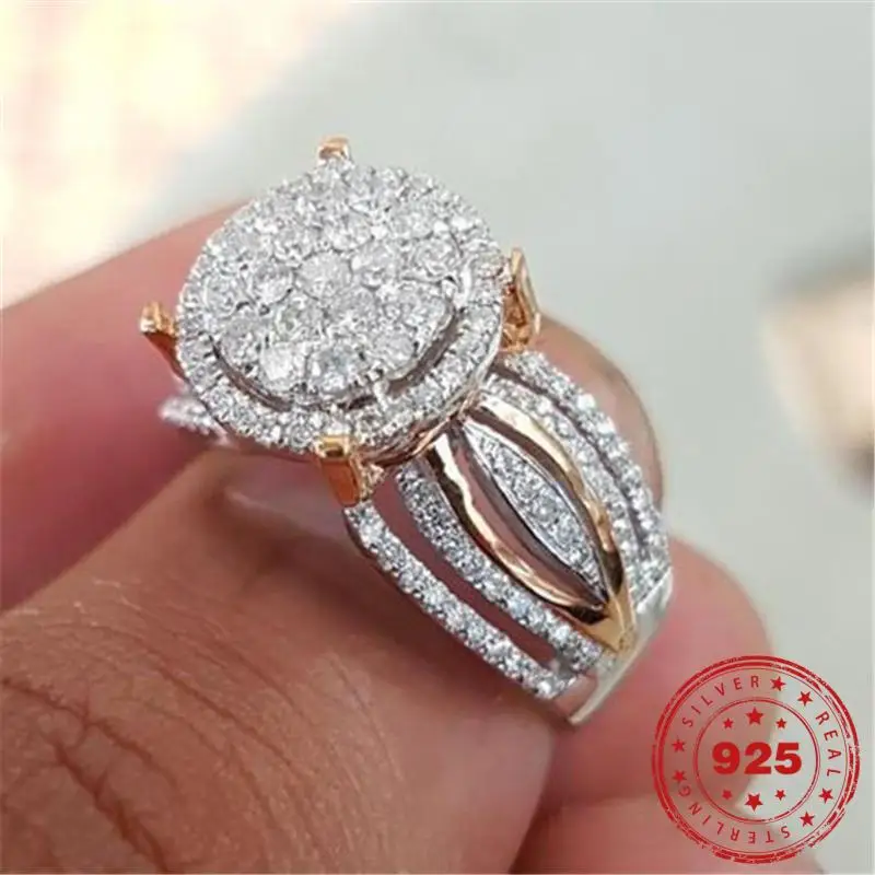 

S925 Стерлинговое Серебро Цвет 2 карат бриллиантовый стиль кольцо Anillos Bizuteria femme драгоценный камень ювелирные изделия anillos mujer бриллиантовое ко...