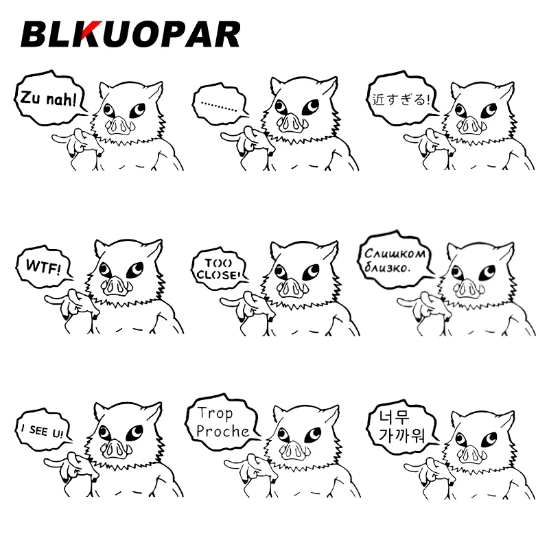 BLKUOPAR The Pig Man Too Close Предупреждение ительный знак аниме Insoke Demon Slayer смешные наклейки на автомобиль креативное лобовое стекло