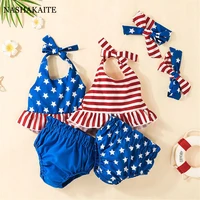 baby girl clothes set independence day summer sling top triangle romper 2pcet set infant costume baby girl sleepwear 0 18month