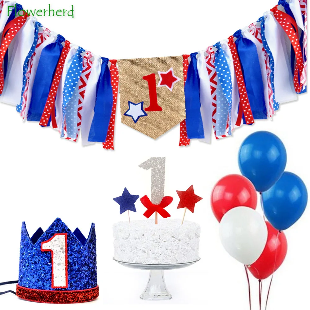 

4th of July Party Banner Independence Day Baby 1st Birthday Party Decorations Burlap Banners Birthday Hat