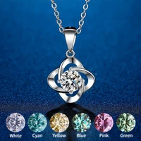 luxury real moissanite pendant diamond necklace for women 1ct color d vvs1 blue green pink red yellow gemstone s925 silver