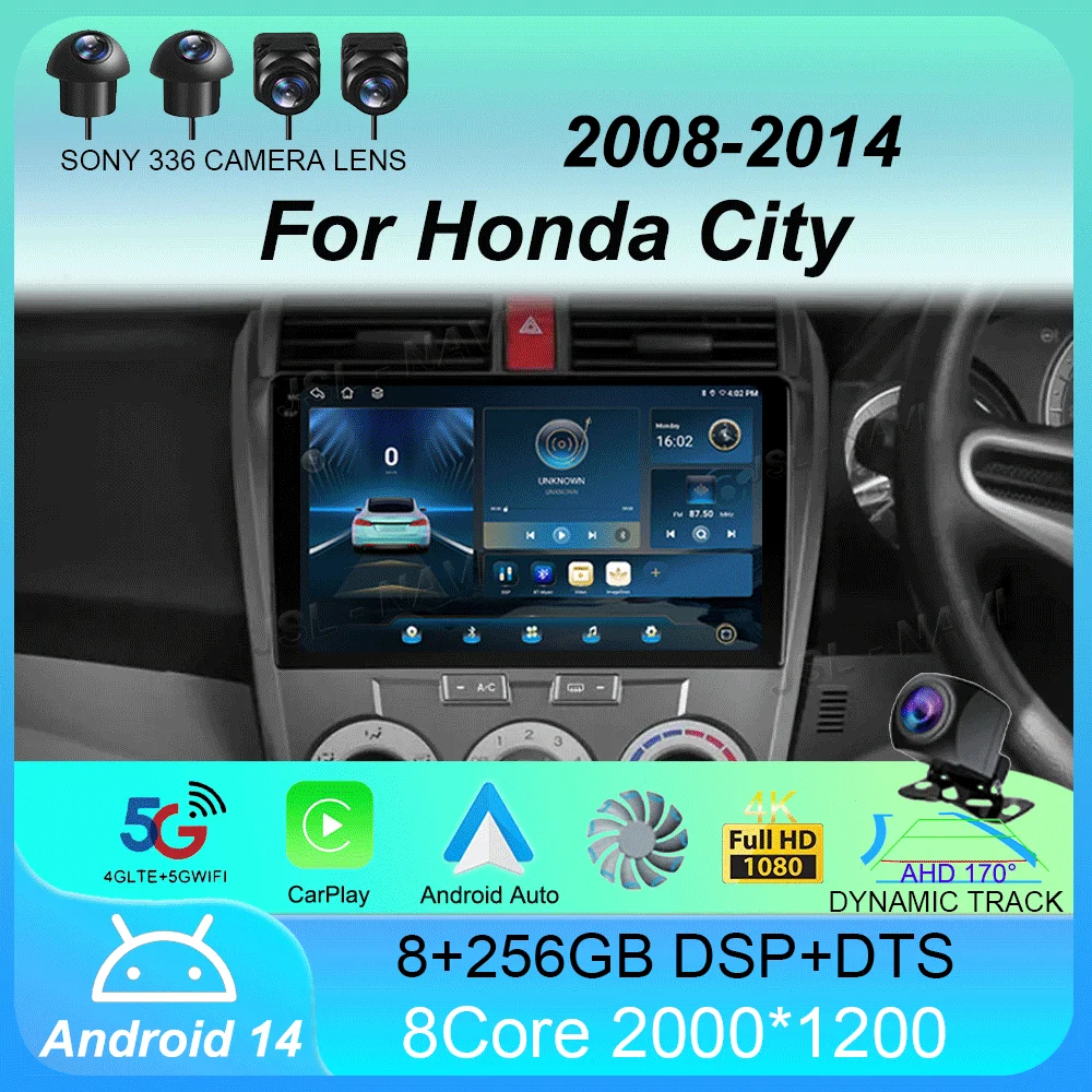 Автомобильный радиоприемник Android 14 мультимедийный плеер Carplay для Honda City 2008 2009 2010